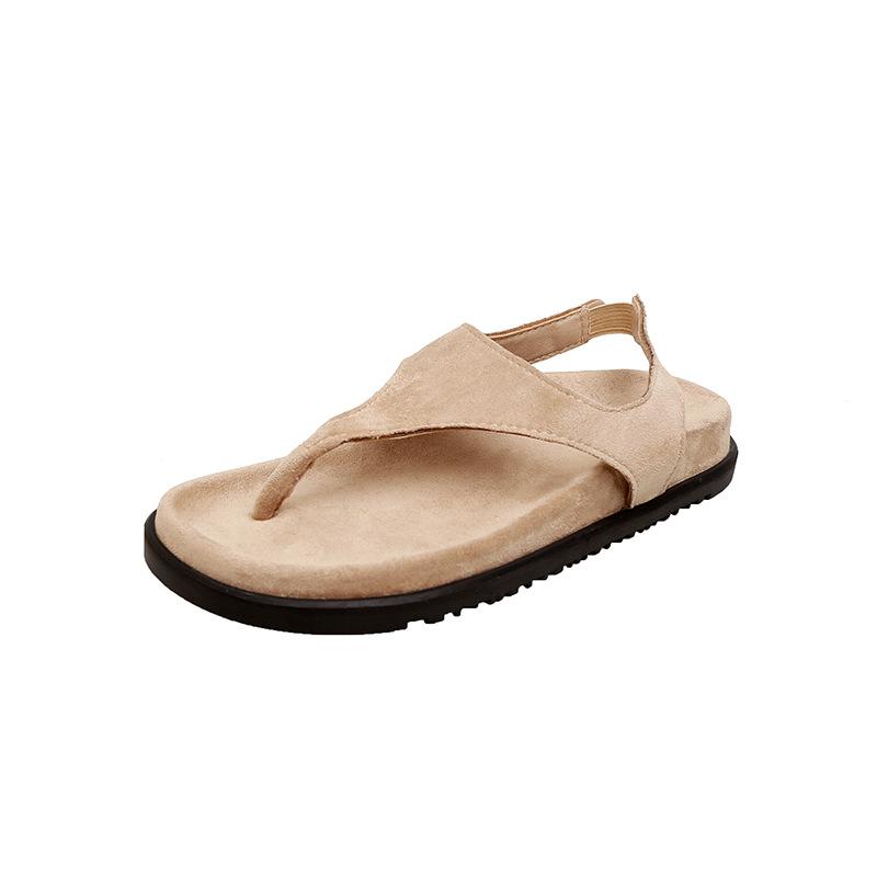 Cowhide version, minimalist temperament flip-flops retro toe flat bottom niche Roman style sandals women's summer new models