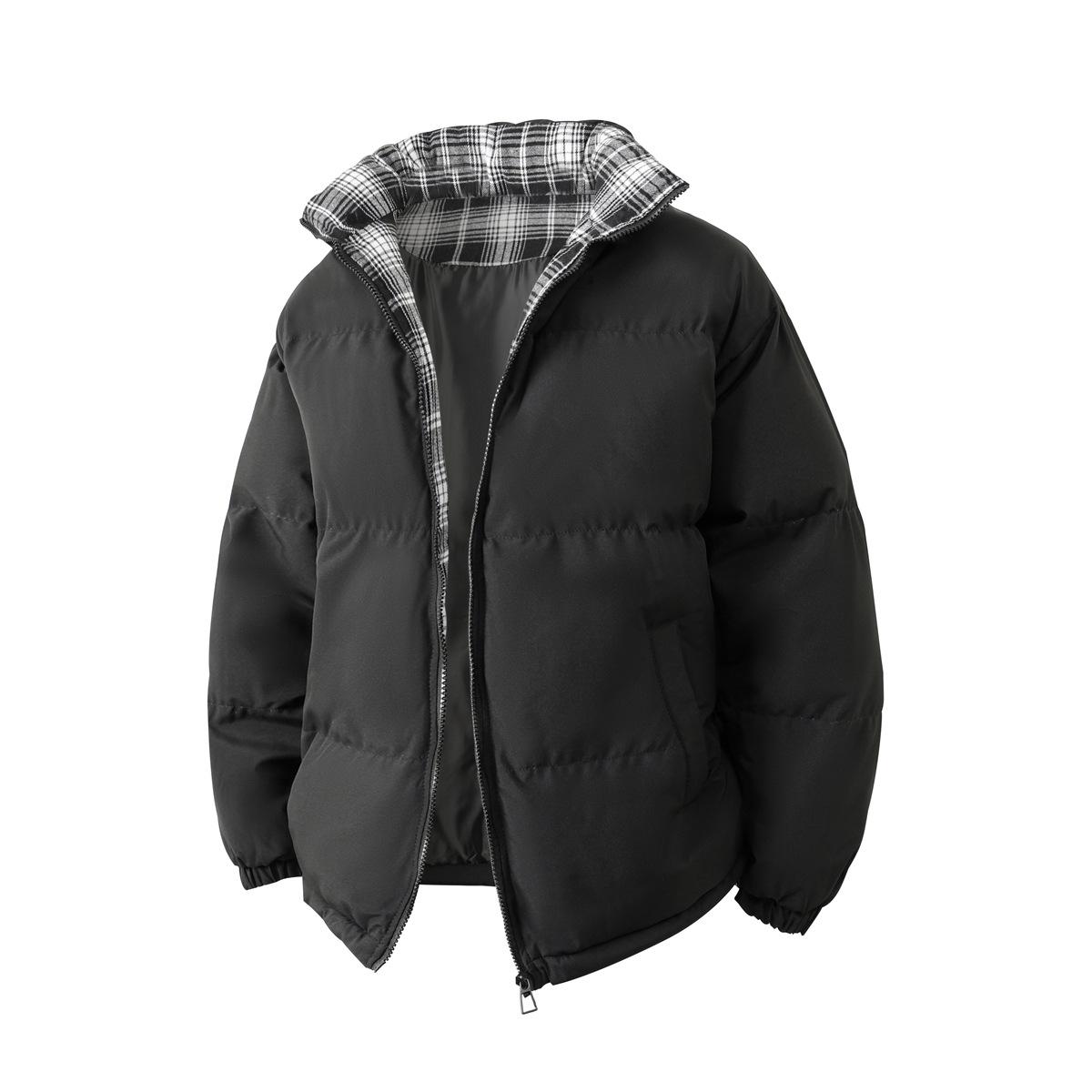 

Men s Plus Size Stand Collar Color Block Plaid Padded Jacket for Autumn/Winter 2025 Large чорний