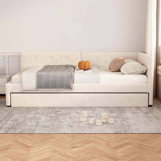 Daybed 90x200cm with Pull-out Bed Sofa Bed Single (No Mattress) Minimalist Styling Beige Gray Double Rollaway