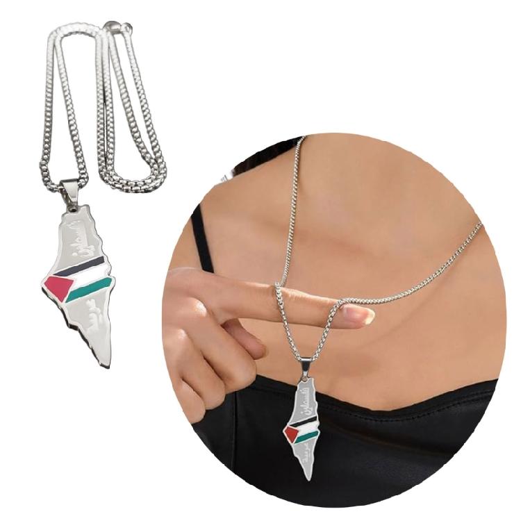 Collane d'Oro/Argento Collana di Mappa della Palestina alla Moda Collana in Acciaio Inossidabile