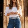Ripped Sequin Belt Harajuku Denim Wide Belt Adjustable Metal Buckle Belt  Women