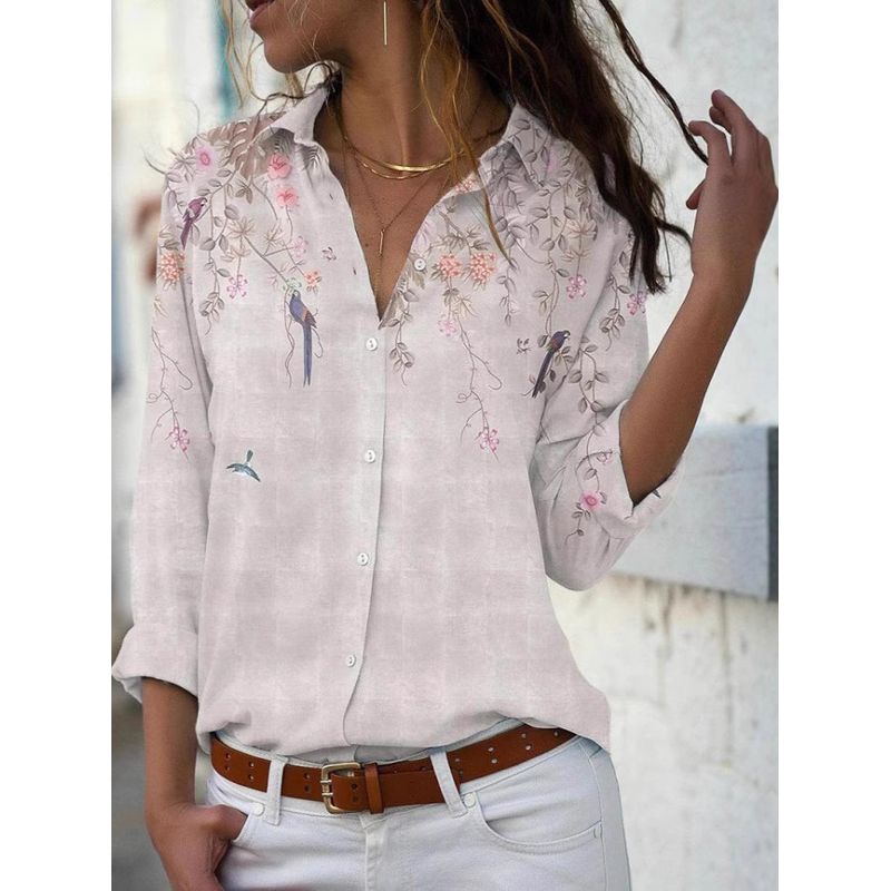 Printed LapelShort-sleeved Loose Top Print Lapel Short sleeve Loose Button Top