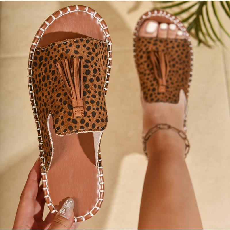

New new bohemian tassel flat-bottomed slippers for women to wear famous large-size women s shoes 43 леопард друку кольору