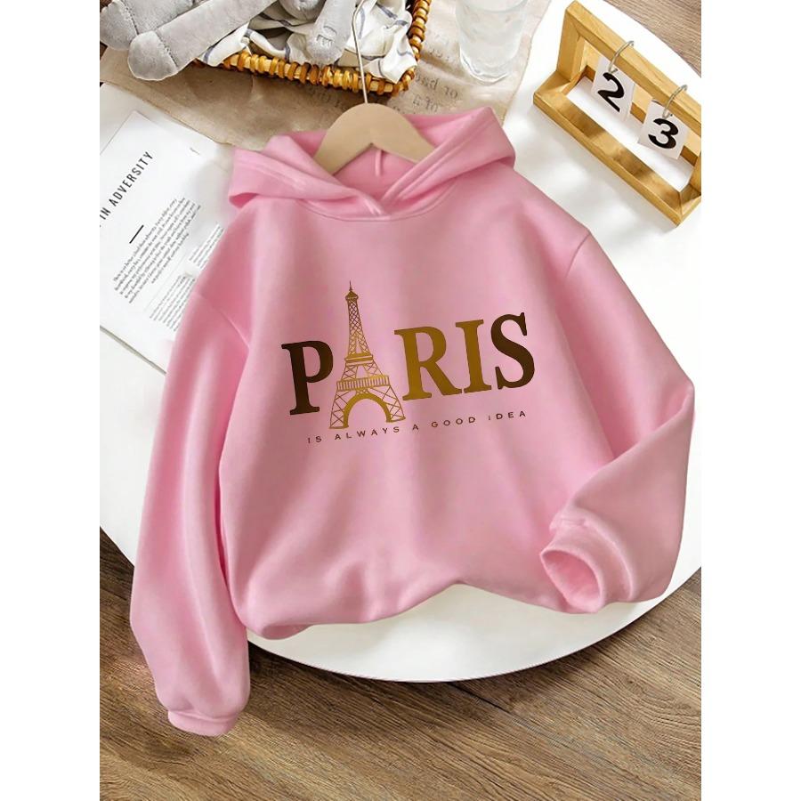 Letter Print Autumn/Winter Children's Korean-style "INS" Aesthetic Fleece-lined Hooded Sweatshirt