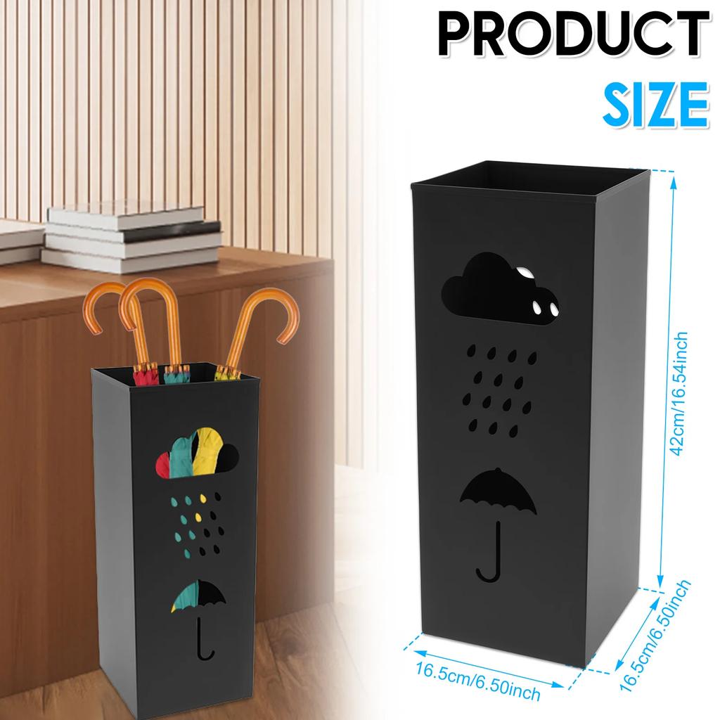 Metal Umbrella Stand Hollowed Square Walking Cane Organizer Rack Multipurpose Free Standing Umbrella Holder for Home Decoration