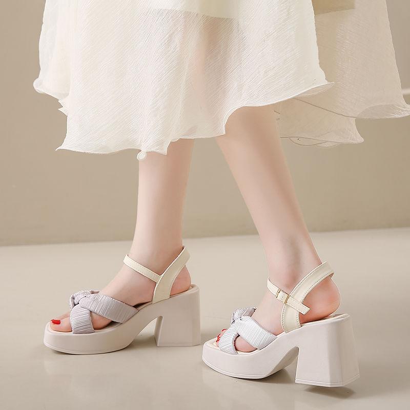 Fashion Beach Sandals for Women Bow Wedge with Platform Waterproof Woman Shoes Square Heels Summer Sale Anti Slip Hot 2025 Comfortable