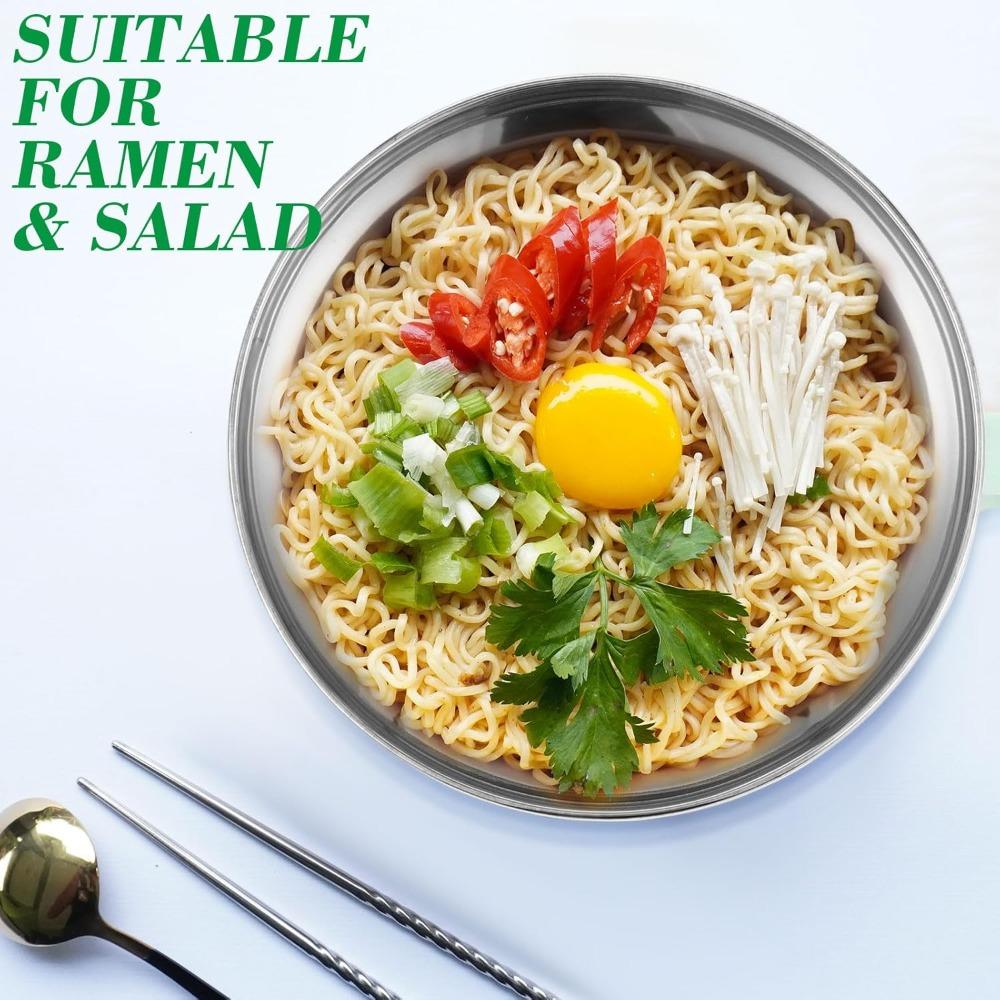 Stainless Steel Noodle Bowl Insulated Instant Noodle Bowl with Lid Food-Grade Material Lunch Box Suitable for Home Office Travel