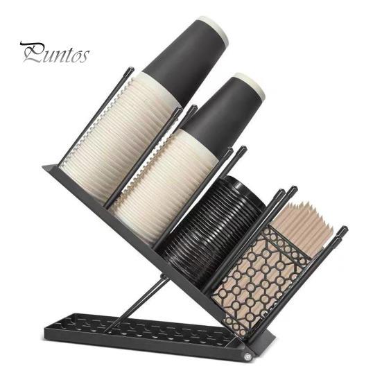 

Держатель для кофейных чашек, органайзер с крышкой и держателем для трубочки, 4 отделения для кофейных чашек, регулируемый органайзер для кофейного бара чёрный