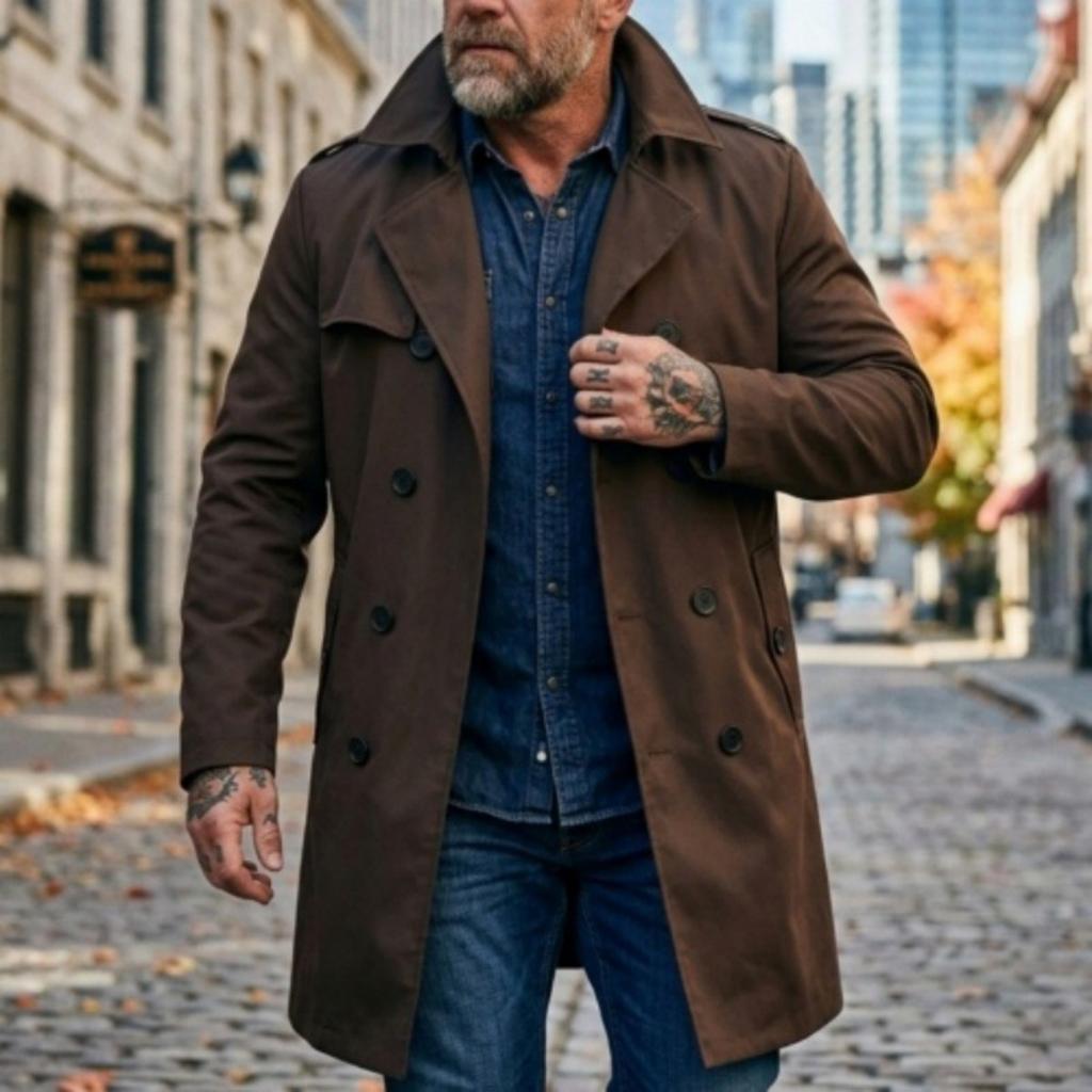 New Double Breasted Mid-length Men's Thin Windbreaker Jacket, Casual Open Front Outerwear for Spring Autumn, European American Style