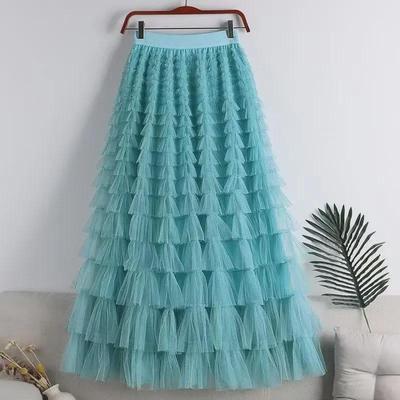 2024 Spring/Summer Women's Ruffled Mesh Long Skirt - Elegant & Slim Fit