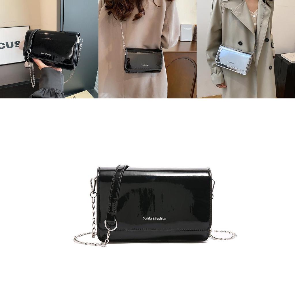 Trendy Chic Crossbody Bag Stylish Casual Square Design For Everyday Use In Black And Silver