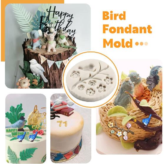 Sijiangmold Bird Silicone Molds Owls Tree Branch Fondant Mold Flower Leaves Silicone Molds For Cake Decorating Candy Chocolate Gum Paste Crafting