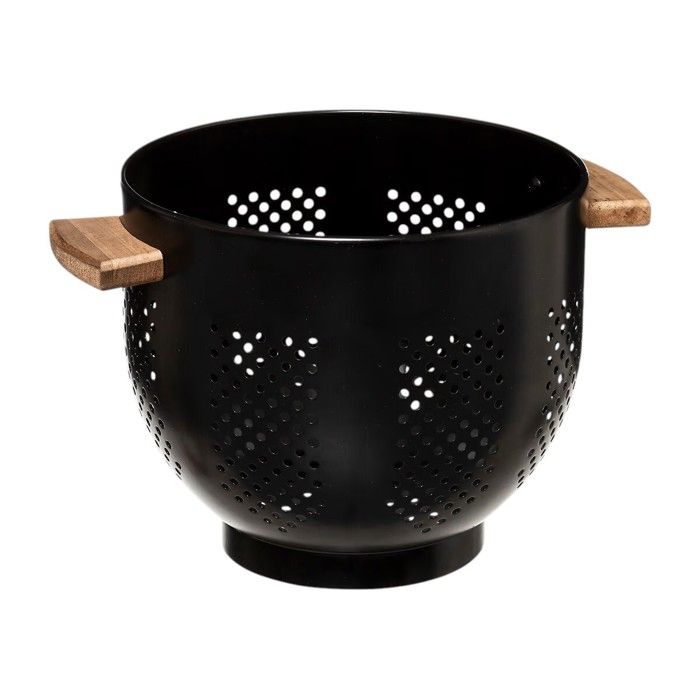 Passoire - Retro - Métal Noir - Poignées En Bois - 29x22x18.5cm - Capacité 4.5L
