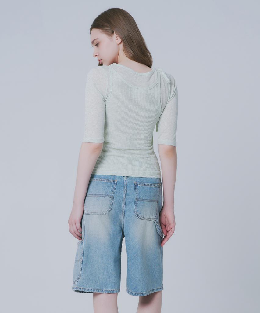 WAARFORWOMAN W1151 Stitch Point Shorts_Medium Blue