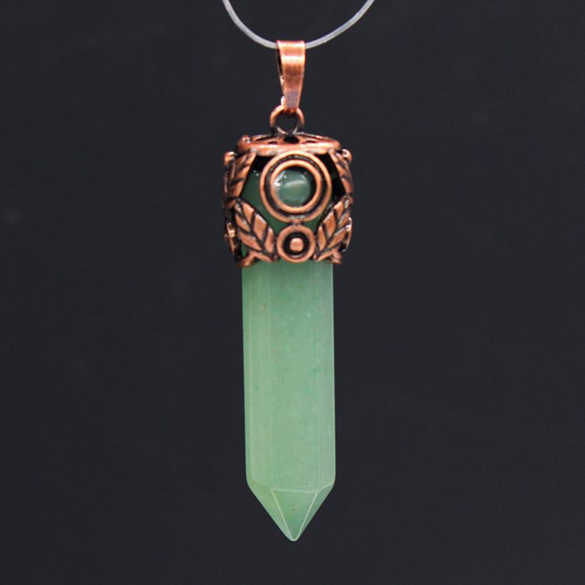 Retro Antique Brass Chakra Hexagonal Prism Natural Stone Quartz Crystal Stone Healing Pendulum Pendant Jewelry For Women Men
