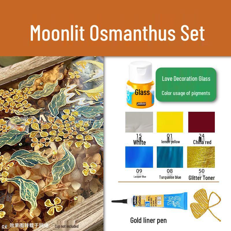 Rose Jasmine Moonlit Night Glass Paint Set with Osmanthus Scent and Gold Edge Hand-Painted Cup & Outlining Pen