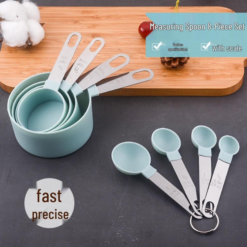 8-Piece Baking Tool Set: Stainless Steel Measuring Cups & Spoons with Scale