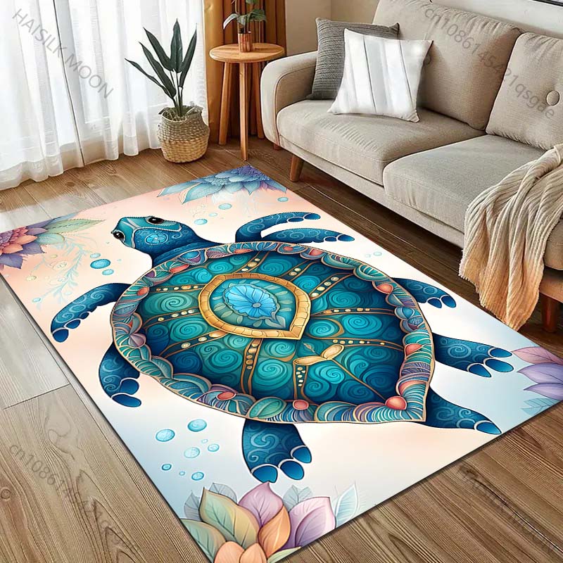 1 ks barevný koberec s potiskem želvy v oceánu pro obývací pokoj, ložnici, pohovku, rohožku, domácí dekoraci, zónový koberec, protiskluzová podložka na podlahu