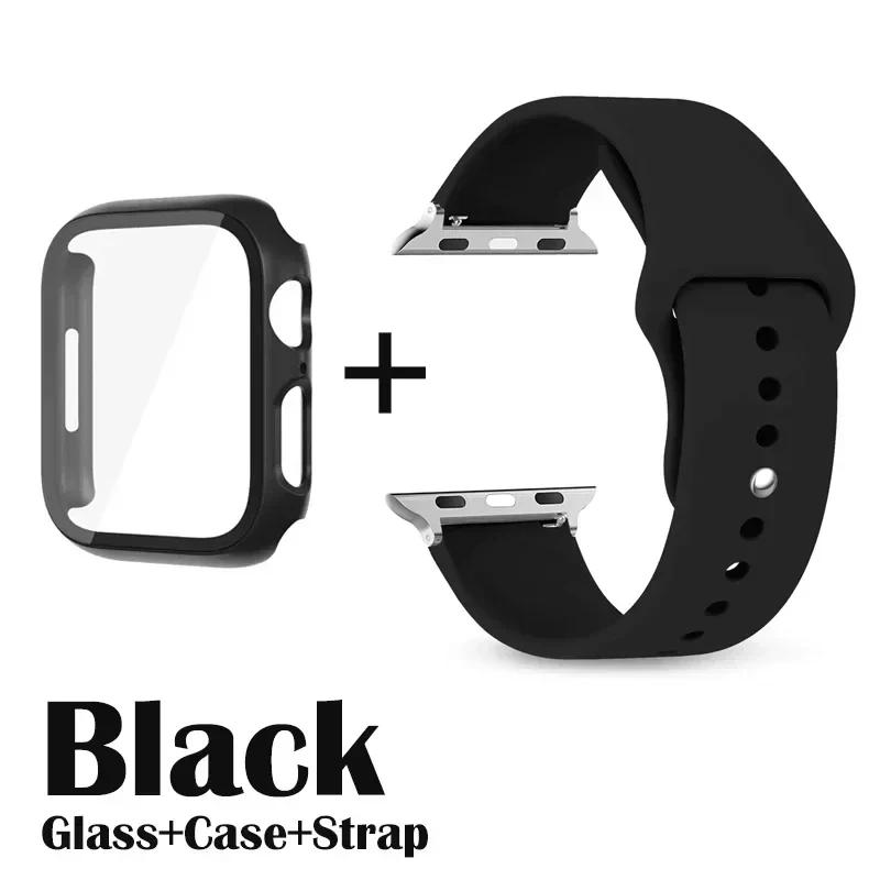 Glass+Case+Strap for Apple Watch Band 42mm 44mm 41mm 40mm 38mm 45mm 49mm Screen Protectors for Apple IWatch Series 8 7 6 SE 5 4