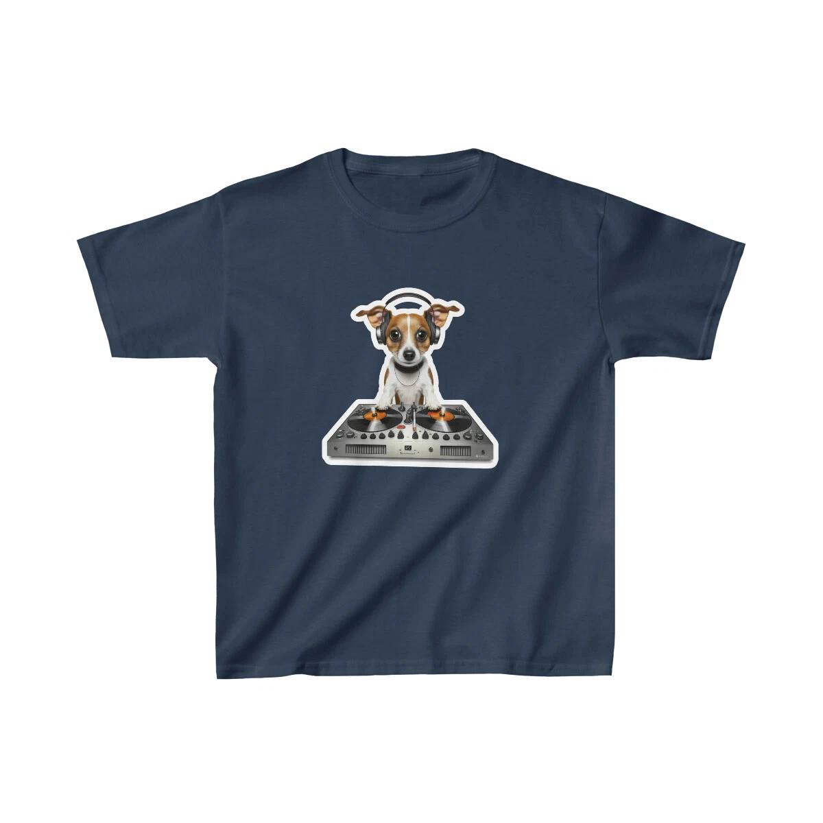 

US Kids 7Y 14Y - Cute Music DJ dog at the mixing table - Funny Kids Heavy Cotton S