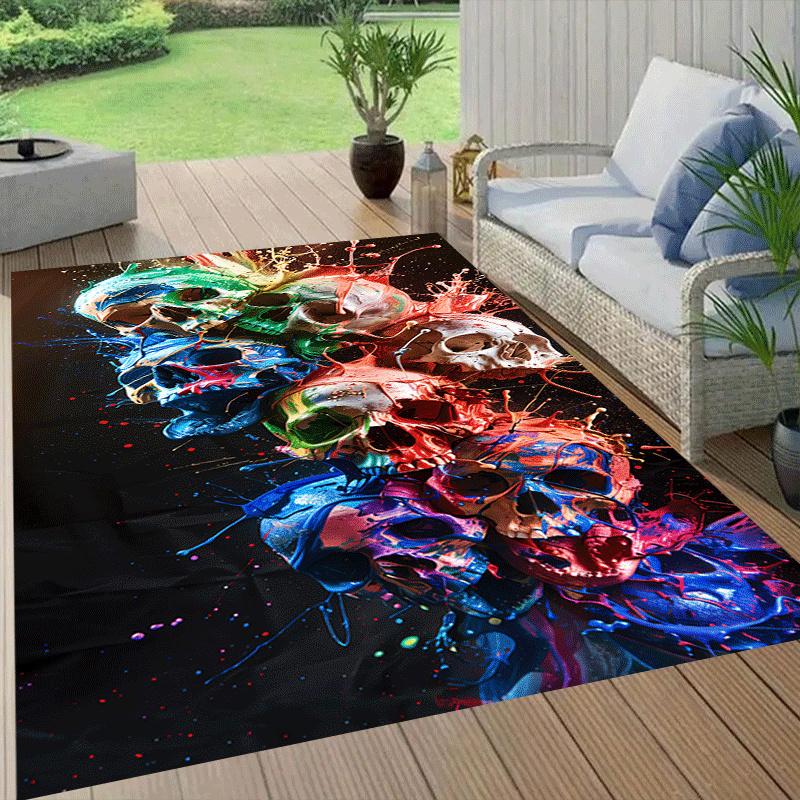 1pc Scary skull Print, Design Indoor Area Rug - Soft, Anti-Slip, and Durable Gaming Room Decor for Bedroom, Living Room