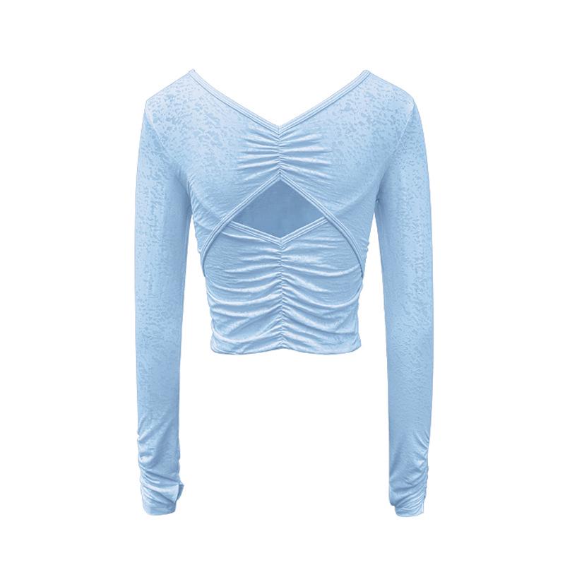 Women's Cloud-Feel Snowflake Jacquard Yoga Top with Beautiful Hollow Back and Long Sleeves
