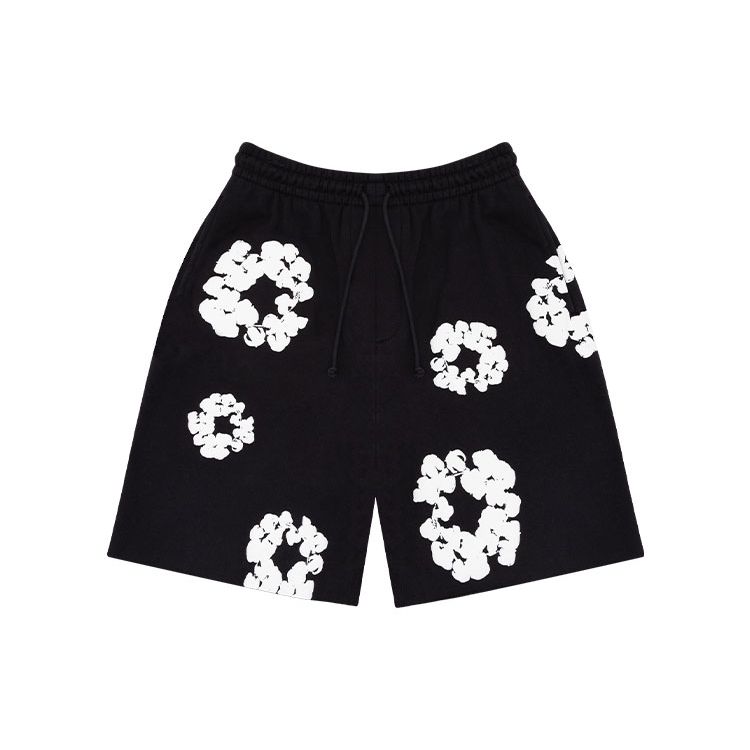 

Джинсовые слезы, хлопок, серия «Венок», полный принт, круговой логотип, свободный крой, завязка на завязках, повседневные спортивные шорты, шорты унисекс, черный цвет 402-010-30 L