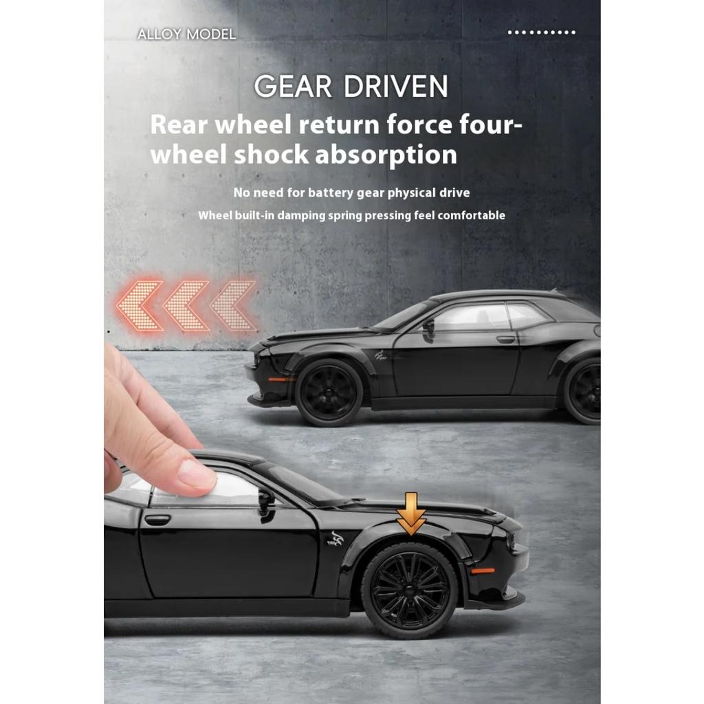 1/22 Dodge Challenger Redeye Hellcat Super Muscle Sportbil Legering Metall Gjuten Bilmodell Ljud & Ljus Samling Hobbys Gåva