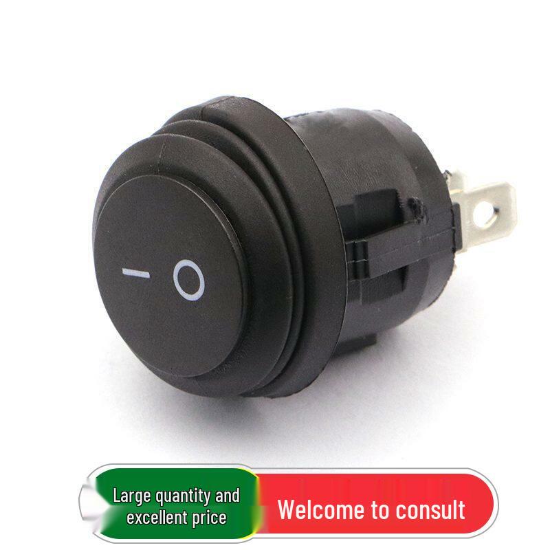

Black Round Rocker Switch with Waterproof Cover, 2-Pin, 2-Position, KCD1, Rated at 6A 250V/10A 125V.