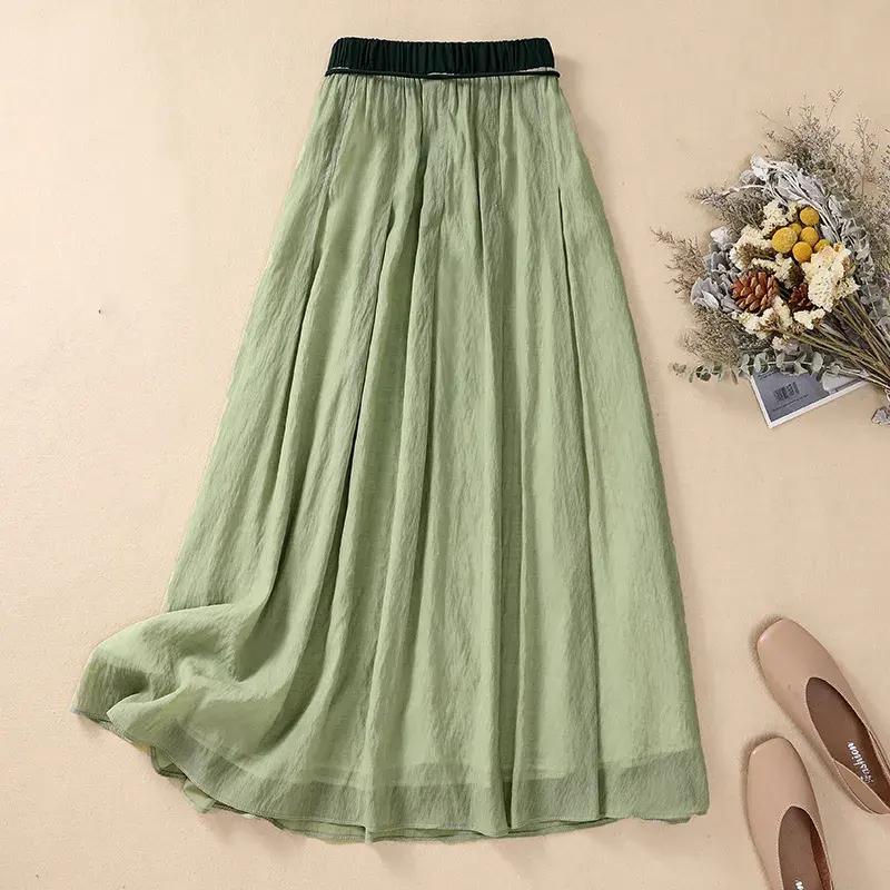 Skirt for Women Summer Casual Versatile Elastic High Waist Long Loose Solid Color Trousers Stretchy Slim Skirt