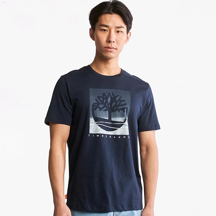 Timberland Large Logo Casual Breathable Short Sleeve T-Shirt Men T-Shirts Deep-Sapphire-Blue A61XY-433