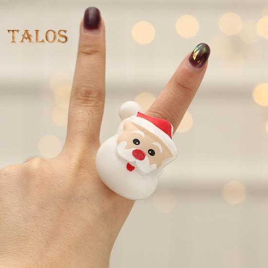 6/24Pcs Christmas Ring Holiday Party Finger Lights Santa Snowflake Tree Snowman Reindeer Glowing Ring Festive Light-up Toys
