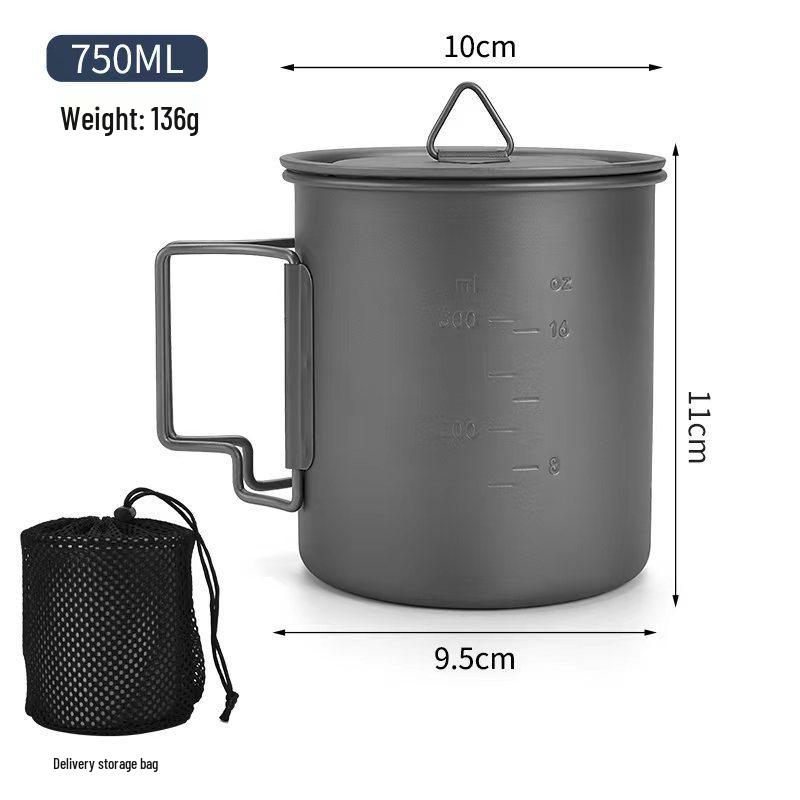 TA1 Titanium Outdoor Mug with Folding Handle - Portable Single-Layer Water, Coffee, and Tea Cup for Camping and Picnics