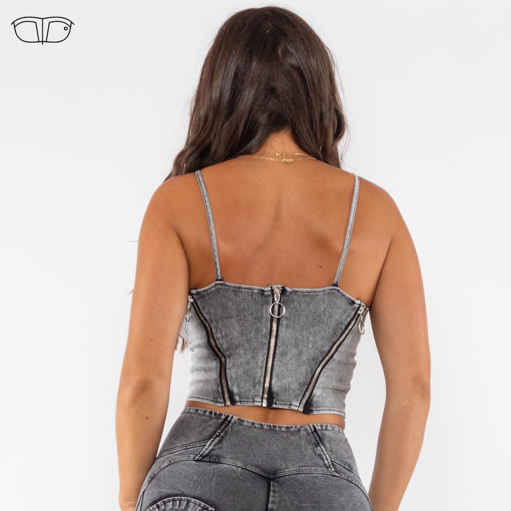 Shascullfites Melody Denim Zipper Shaper Canotta da donna Canotta Bralette Top corto Reggiseno bustier sexy Night Club Party