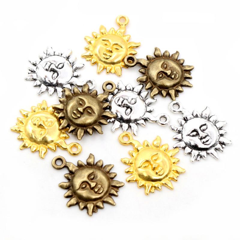 21x17mm 15pcs Antique Silver Plated Gold plated Bronze Sun Handmade Charms Pendant:DIY for bracelet necklace