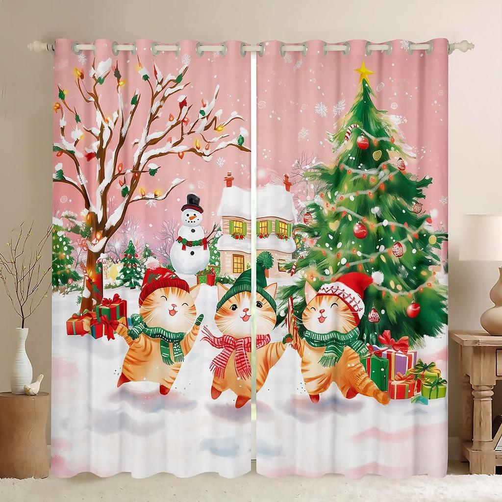 Christmas Curtains Xmas Decor Drapes Kids Boys Girls Adults Cute Cartoon Pet Puppy Dogs Window Curtain With Blackout Polyester