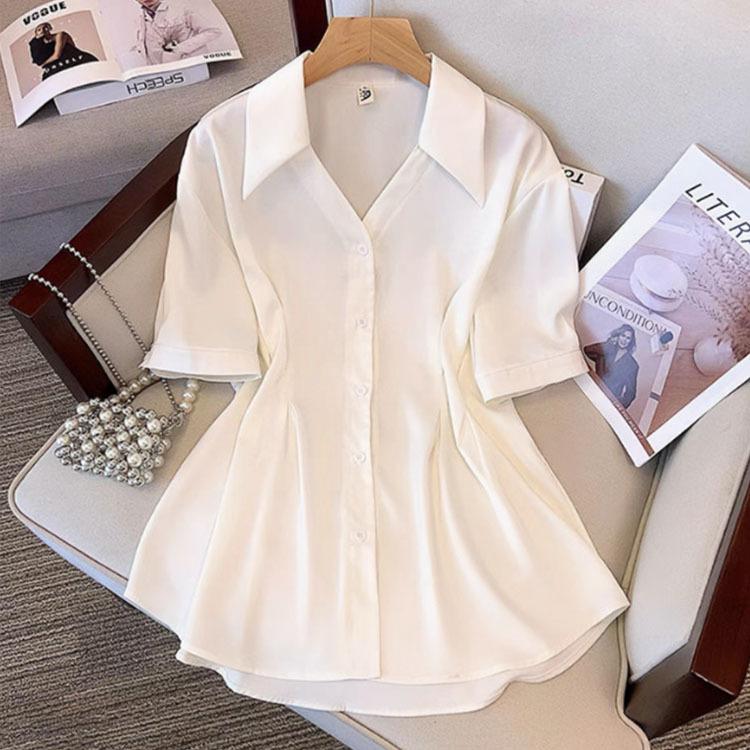 YYFS Dámská móda Ležérní Léto Jaro Jednobarevný potisk Halenky a košile s krátkým rukávem a výstřihem do V