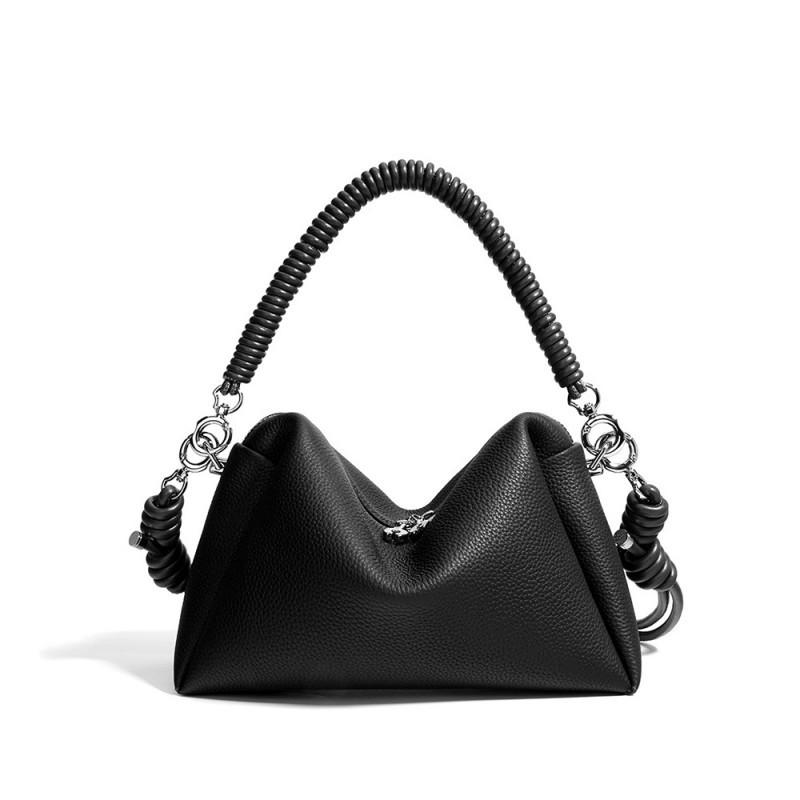 

Leather Fashionable Soft Pillow With Toe Cover Layer Versatile Crossbody Bag Commuting Niche High-end Handbag 22x9x15cm чёрный