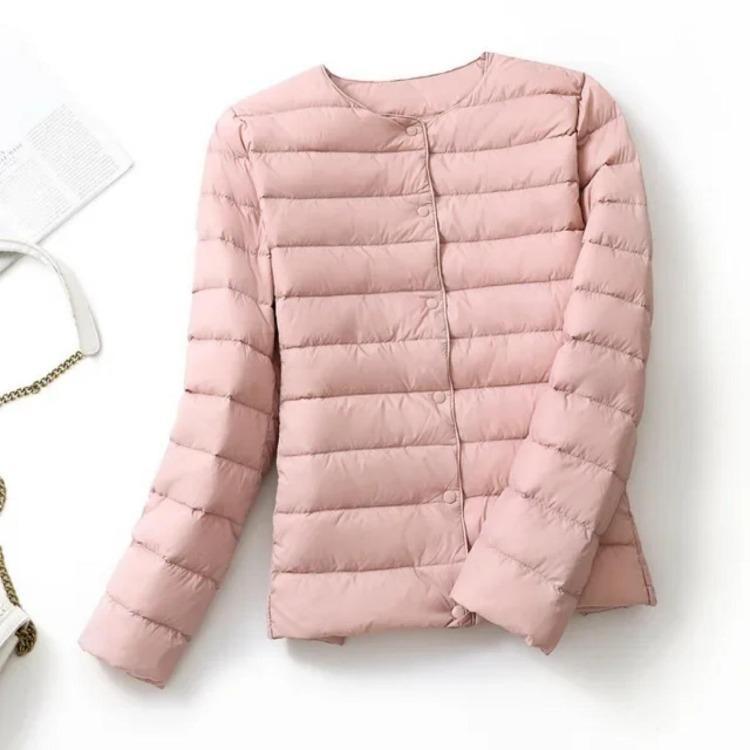 Women Puffer Jacket Down Parka Overcoat Ultralight Warm Portable Collarless O Neck Padded Spring Winter