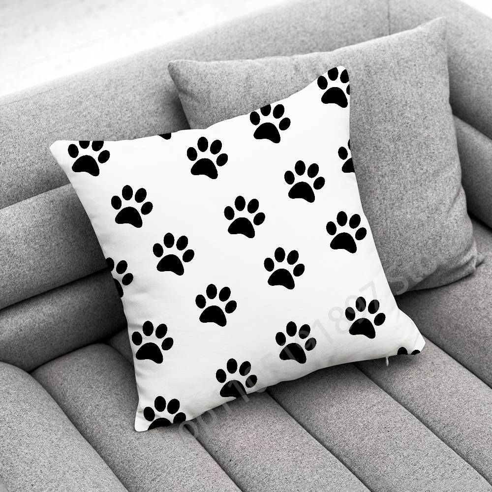Dog Footprints Puppy Paw Print  Throw Pillow Case For 50x50cm 30x30cm 55x55cm 45x45cm 40x40cm Square Bed Pillowcase Cover