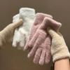 1Pairs Fashion Winter Mink Velvet Five Full Finger Gloves Plush Warm Cold-Proof Gloves Outdoors Cycling Solid Color Mittens
