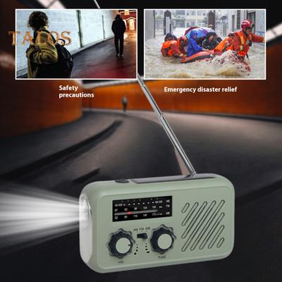 רדיו חירום עם פנס רב-תכליתי קומפקטי נייד אזעקת SOS פס AM/FM רדיו נטען באמצעות ידית סיבובית