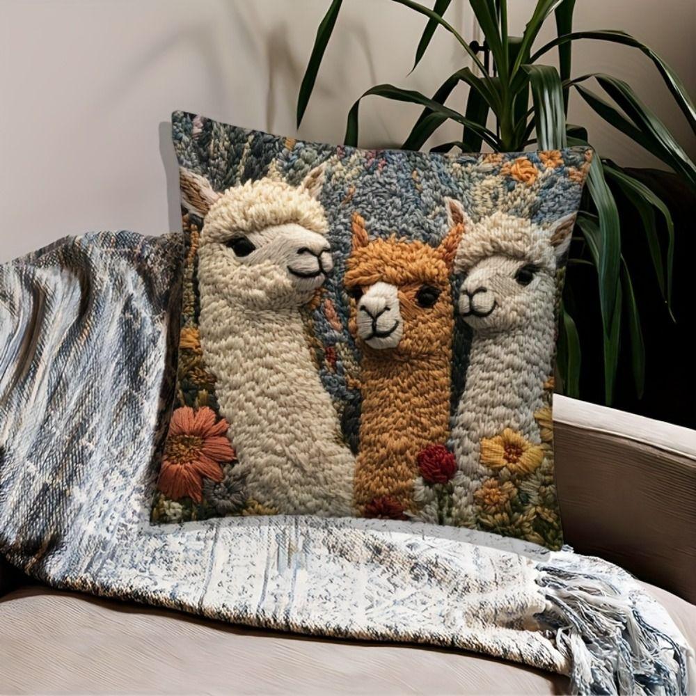 Vintage Pillow Case Alpaca Print Decorative Pillowcase Creative Cushion Cover  Sofa Decoration