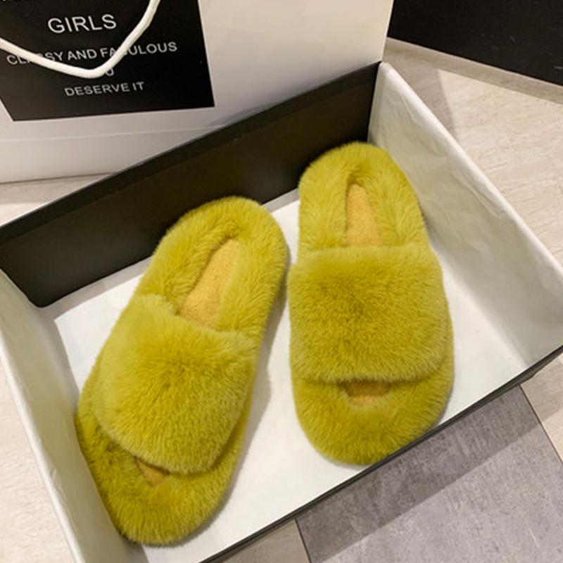 Buy Women Faux Fur Slides Comfort Indoor Furry Fur Slippers Fluffy