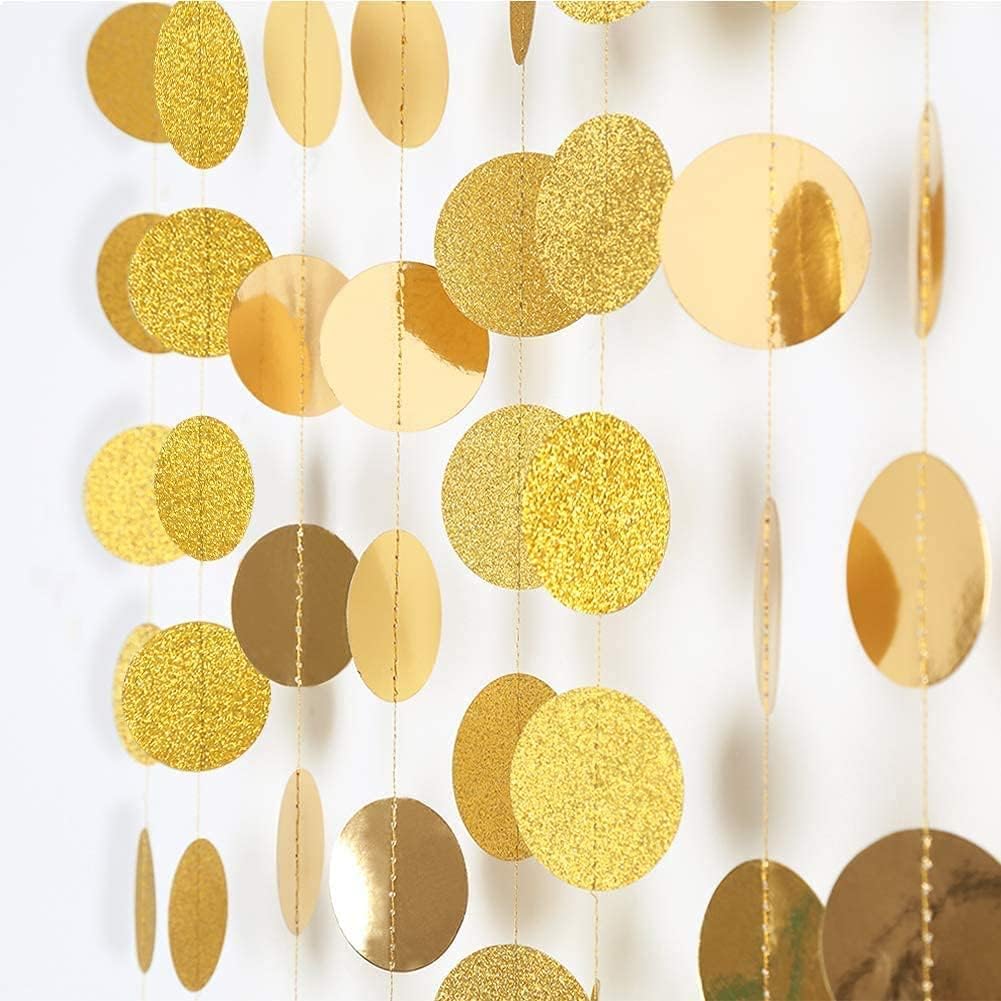 Cheerland Gold Circle Garland Gold Party Decorations Hanging Dot Banner Streamer Backdrop Decor Wedding Birthday Bday Bridal Baby Shower Bachelorette