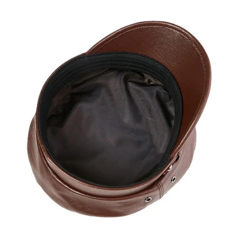 100% Sheepskin Military Hat - XXL Genuine Leather Flat Top Cap for Men/Women, Vintage Rock Style Unisex Headwearoll Captain Hat