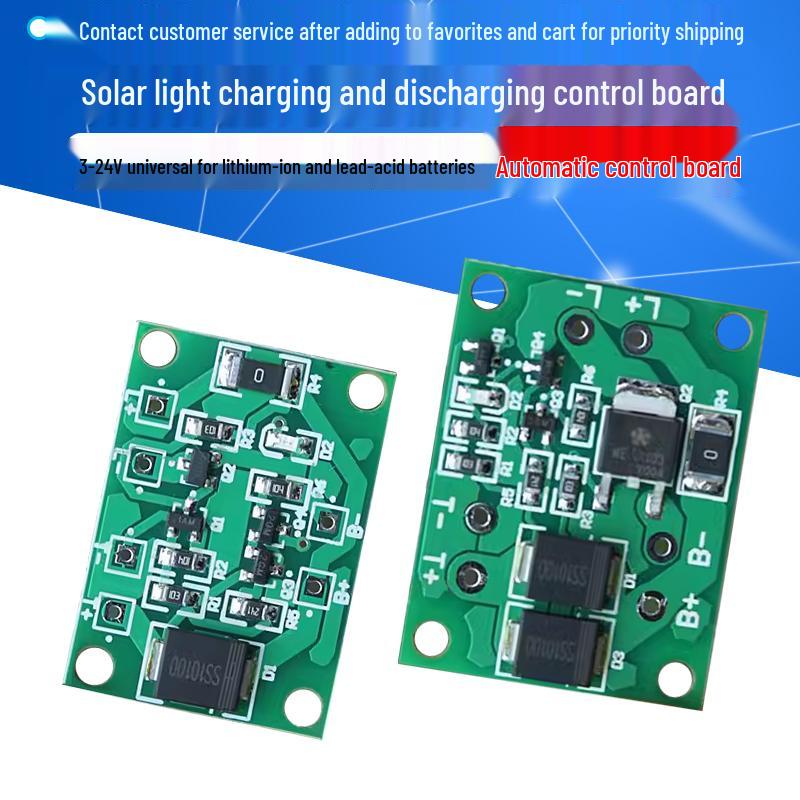 Automatic Solar Lawn Lamp Control Board for 3-24V Lithium/Lead-Acid Batteries