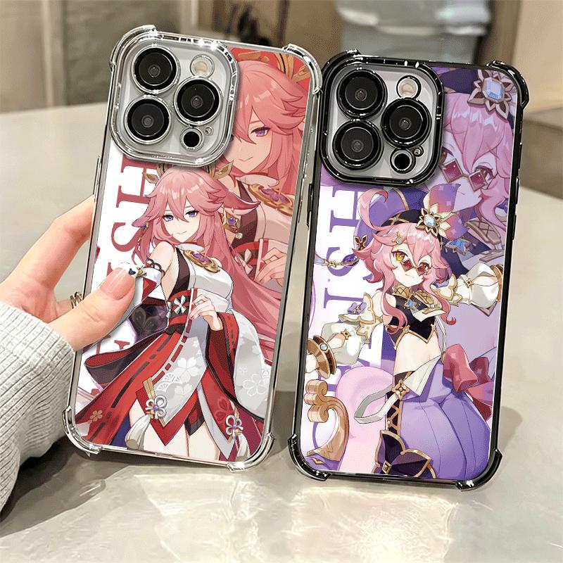 Genshin Impact Anime Beschichtetes Handyhülle Für Iphone 16 17 Pro Max Air 16E 14 15 Plus 12 13 Mini Anti-Fall Airbag Hülle