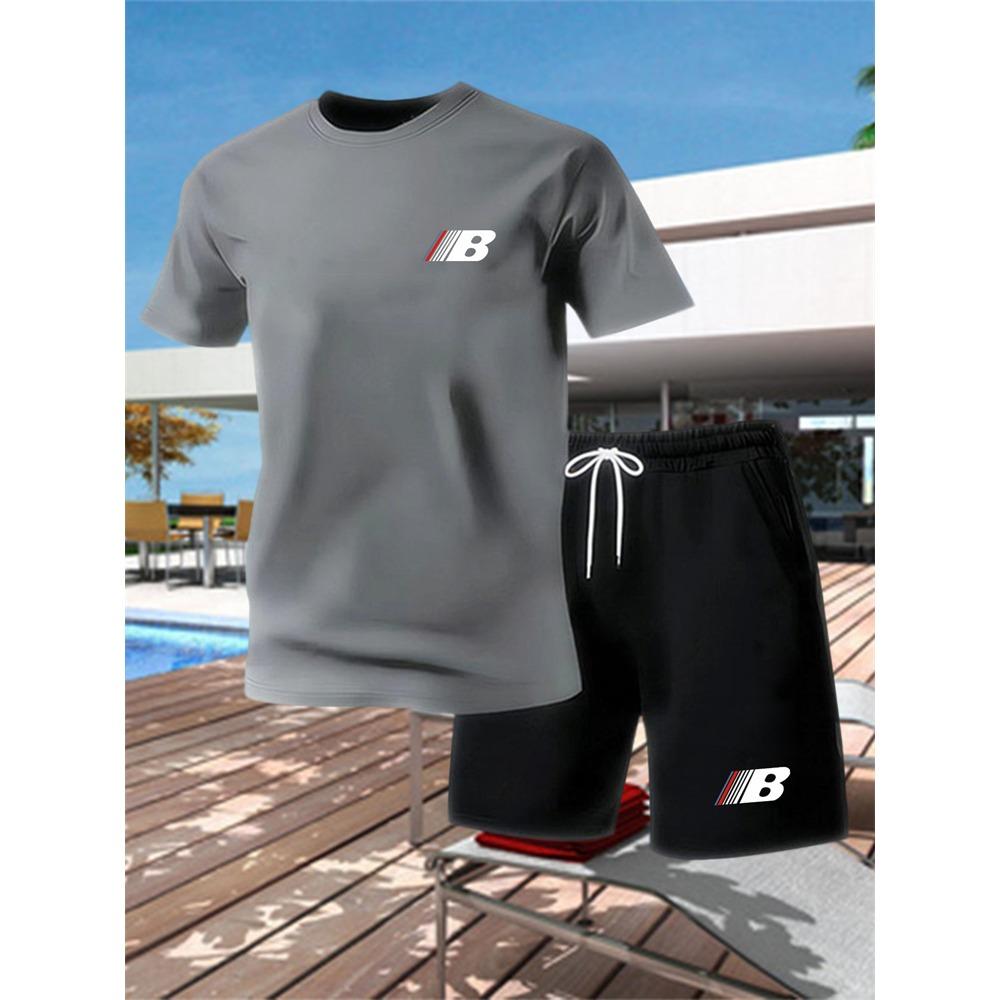 Set Sportivo Estivo da Uomo Traspirante a Manica Corta con Pantaloncini Leggero Comodo Stile Sportivo Prodotto in Cina