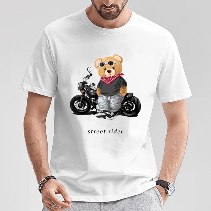 Motorcycle Lovers Street Teddy Knight Print TShirt Casual Short Sleeve Summer Clothing in 2026